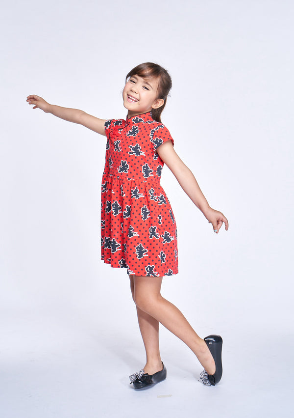 Yi-ming Girls' DM Kungfu Cotton Gathered Dress