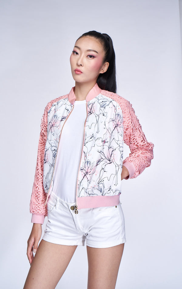 Yi-ming DM Jeana Lace Bomber Jacket (Soft Pink)