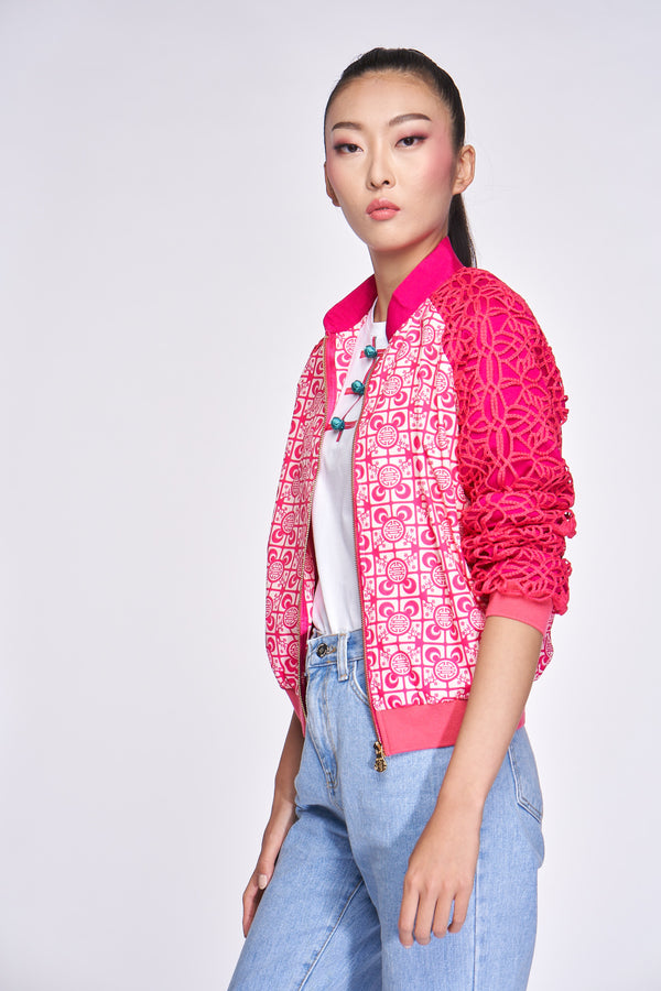 Yi-ming DM Jeana Lace Bomber Jacket (Fuchsia)