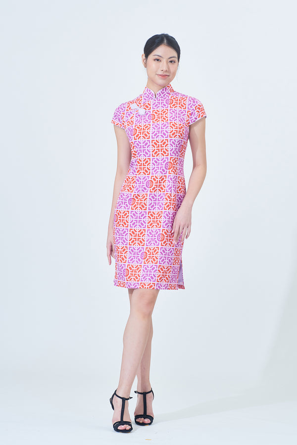 MARY Signature Print Cheongsam (Purple/Orange)