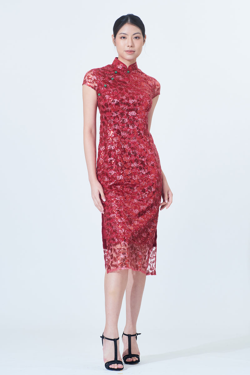 MARTHA Sequins Long Cheongsam (Red)