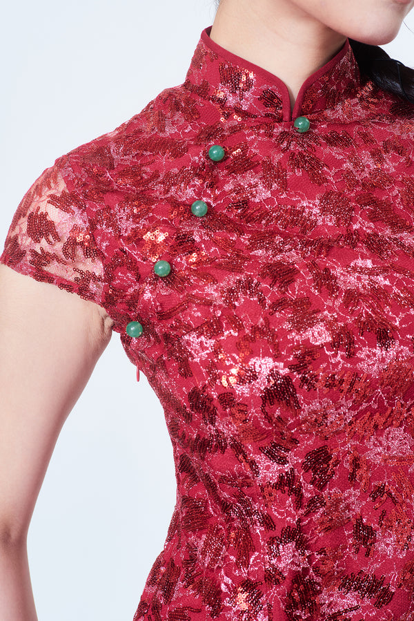 MARTHA Sequins Long Cheongsam (Red)