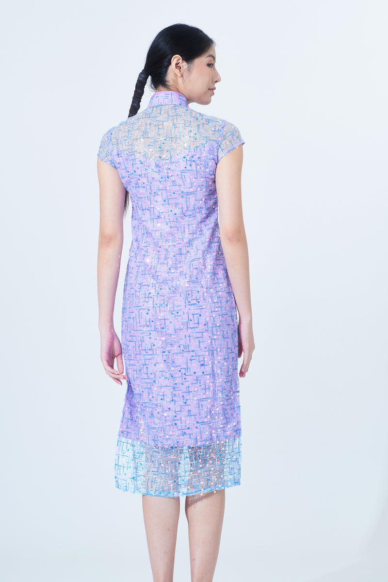 MARTHA Sequins Long Cheongsam (Blue/ Purple )