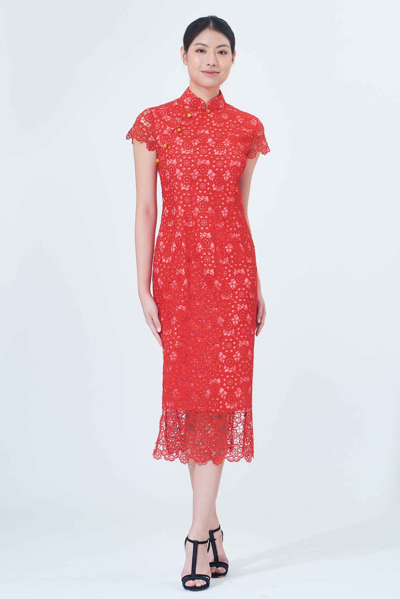 Yi-ming MARTHA 花蕾絲長款旗袍 (紅色)