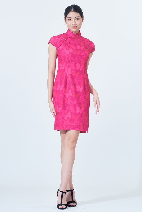 MIRANDA Butterfly Print Cheongsam (Fuchsia)