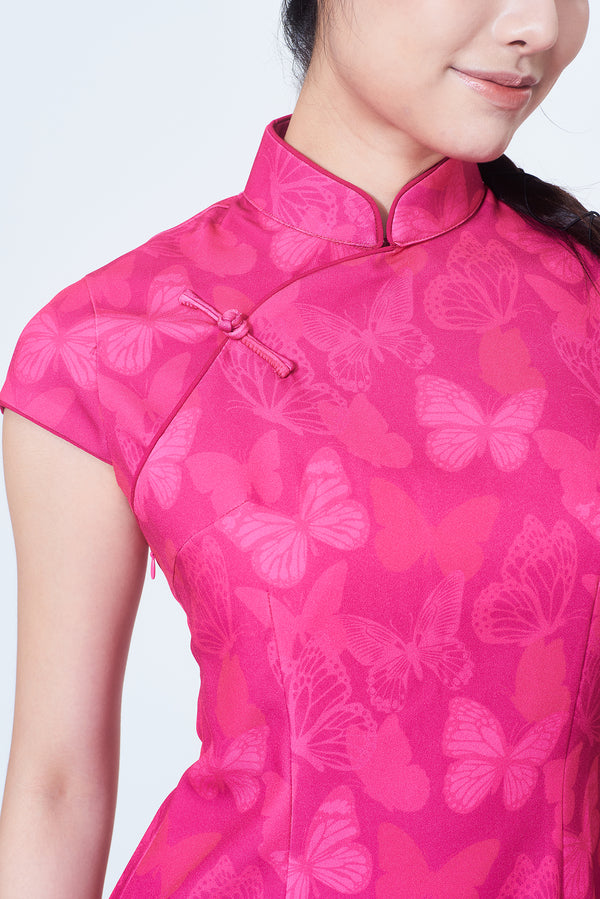 MIRANDA Butterfly Print Cheongsam (Fuchsia)