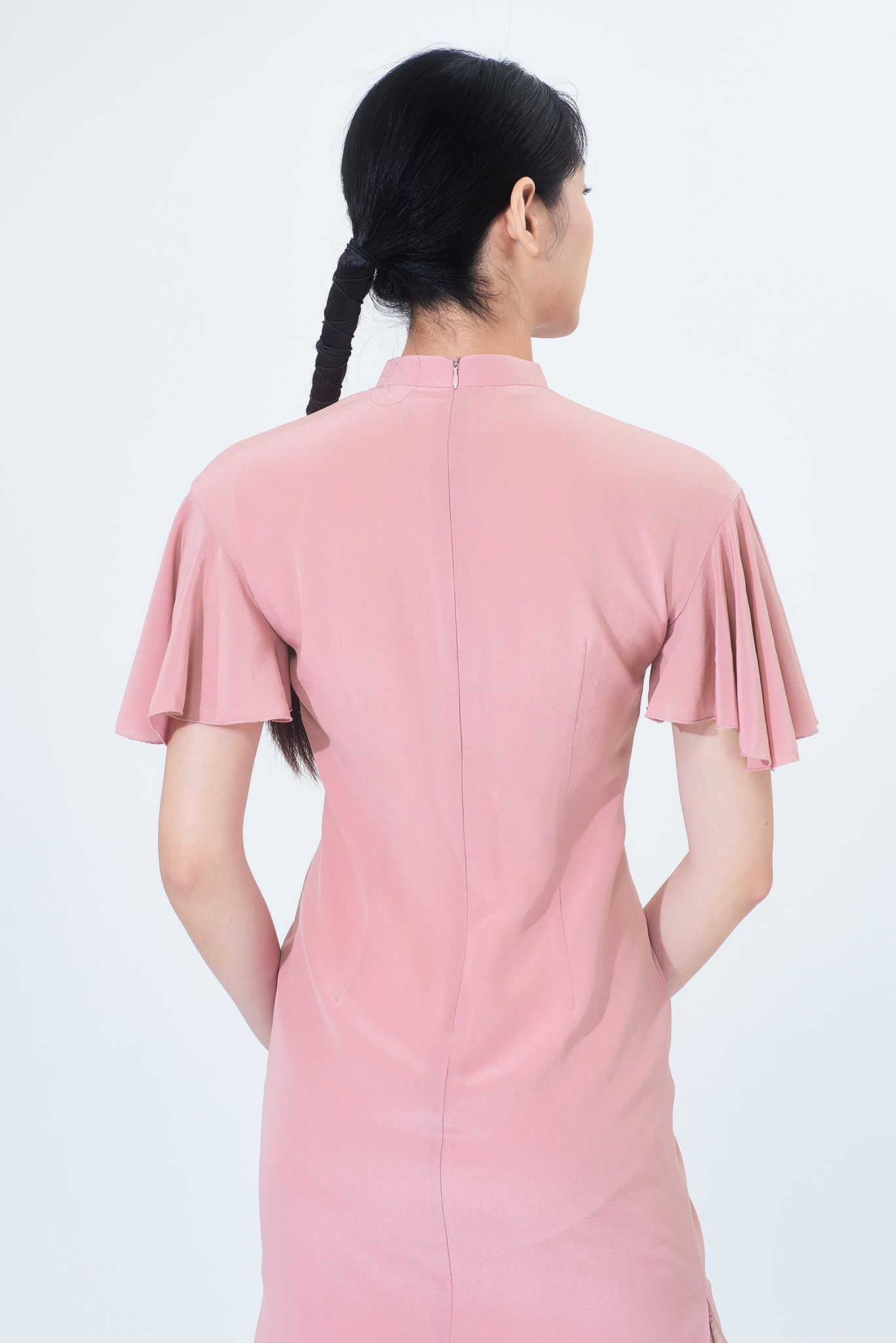Yi-ming NINA 荷葉落肩袖真絲長衫 (粉紅色)