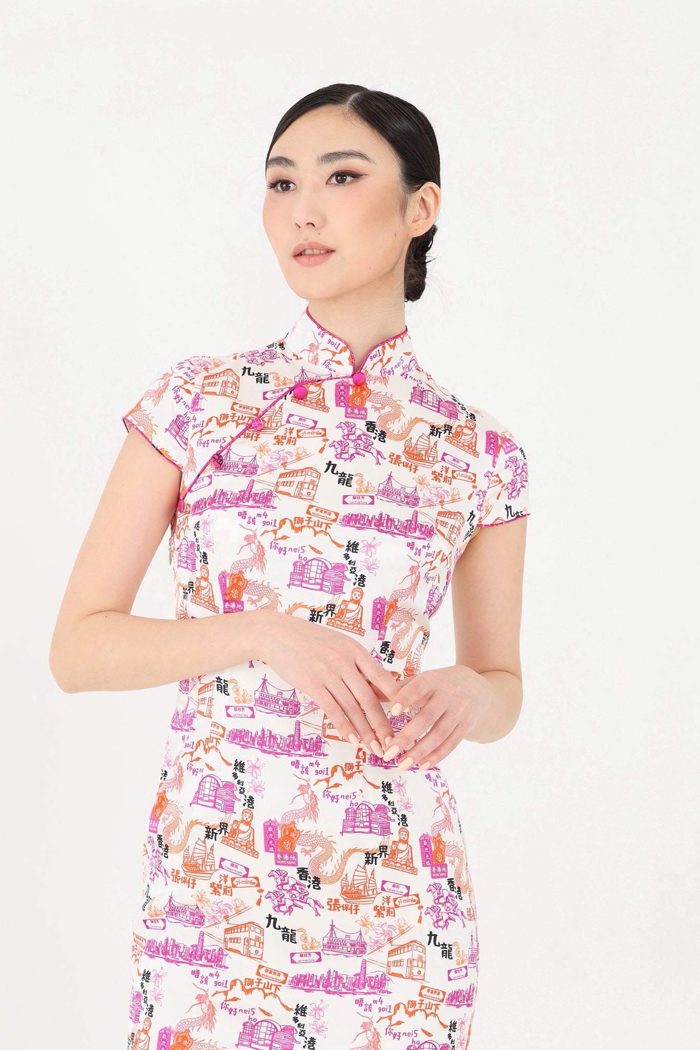 PANDORA 香港印花長衫 (白/粉紅)