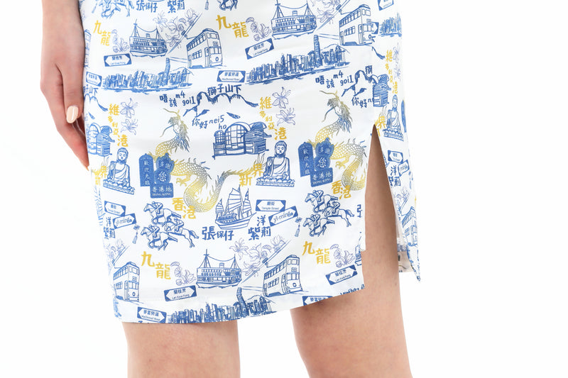 PANDORA HK Print Cheongsam (White/ Navy)