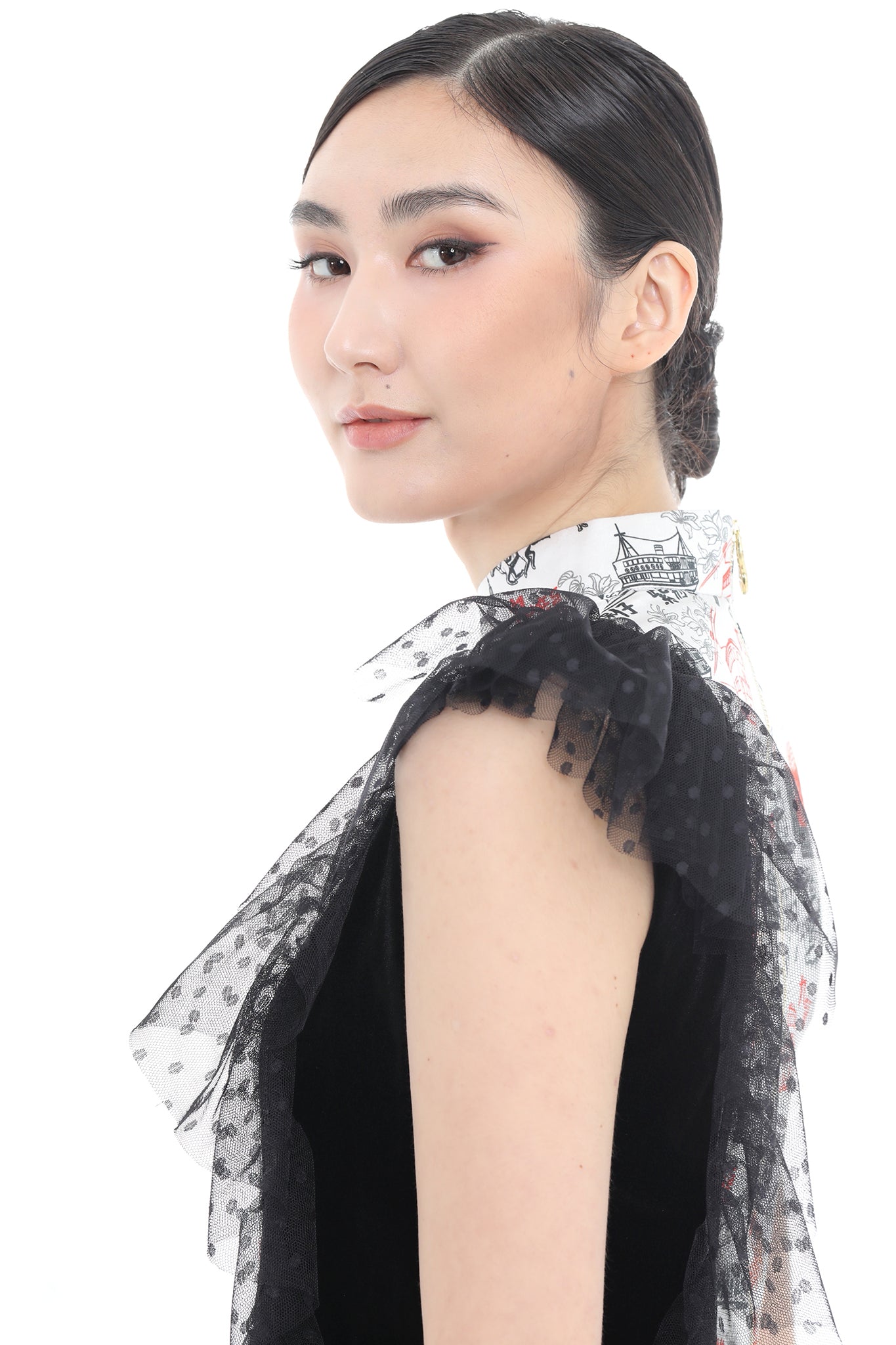 PATRICIA 香港印花拼布長衫 (黑色)