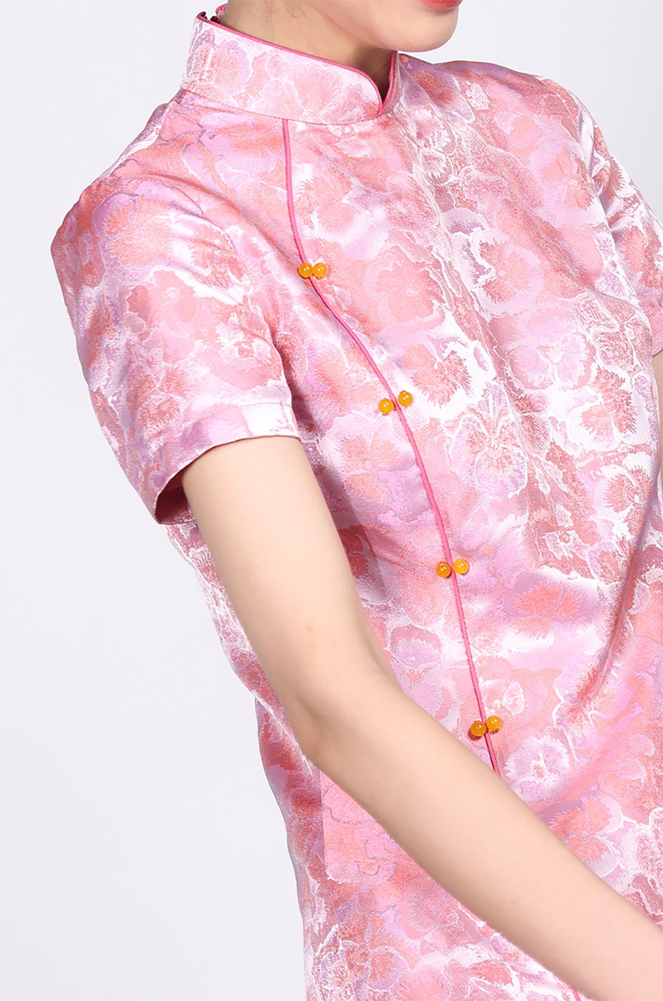 ROWENA Jqd Short slv Shift Cheongsam (Pink)