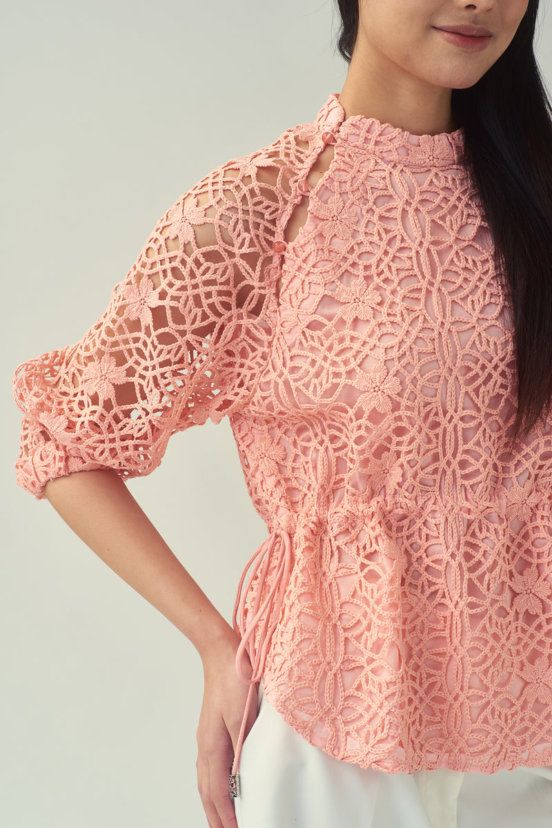 NAOMI Floral Lace Top (Soft Pink)