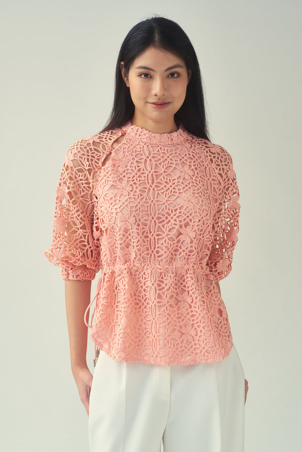 NAOMI Floral Lace Top (Soft Pink)