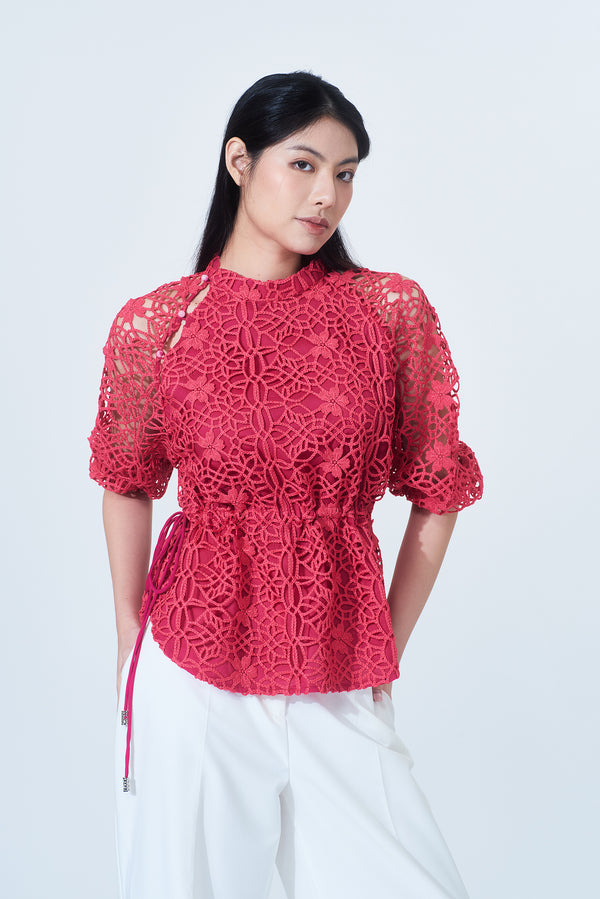 Yi-ming NAOMI 花蕾絲可束腰繩上衣 (紫紅色)