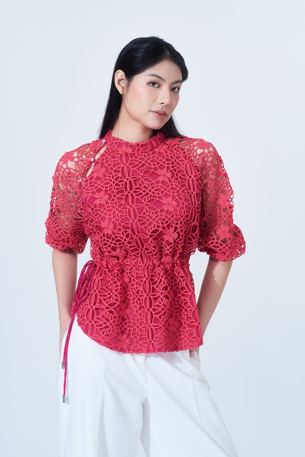 NAOMI Floral Lace Top (Fuchsia)