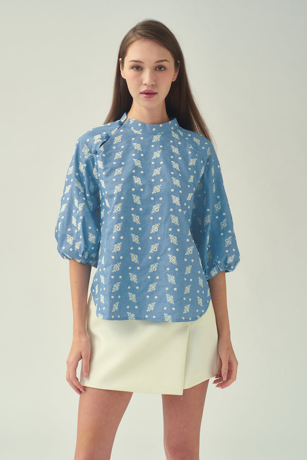 NOVELLA Balloon Sleeve Top (Blue)