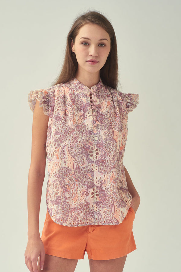 NORA Frill Shoulder Sleeveless Blouse (Blush)