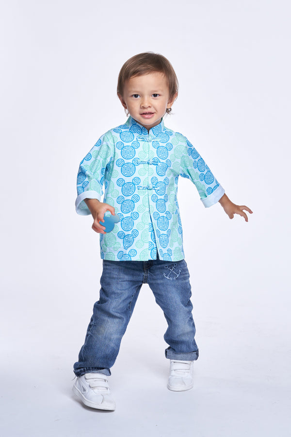 Yi-ming Boys' DM Cotton Oriental Jacket (Aqua)