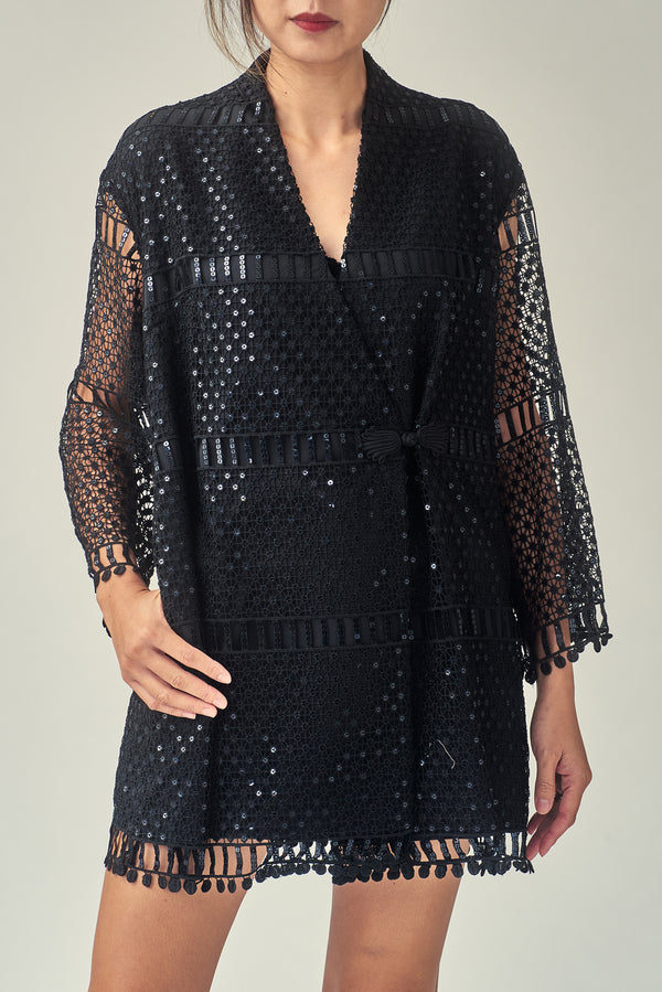 NANCY Geometric Lace Coat (Blk Sqns)