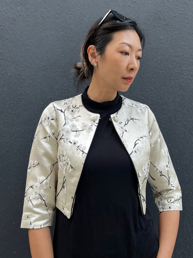 Yi-ming PALMER 梅花織錦中袖短外套 (杏色)