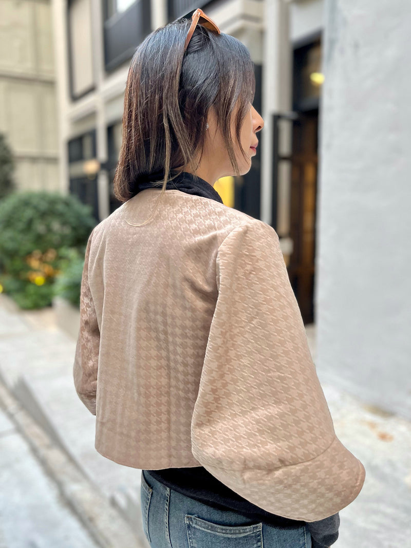 Yi-ming PEGGY千鳥格絨立體袖短外套 (駝色)
