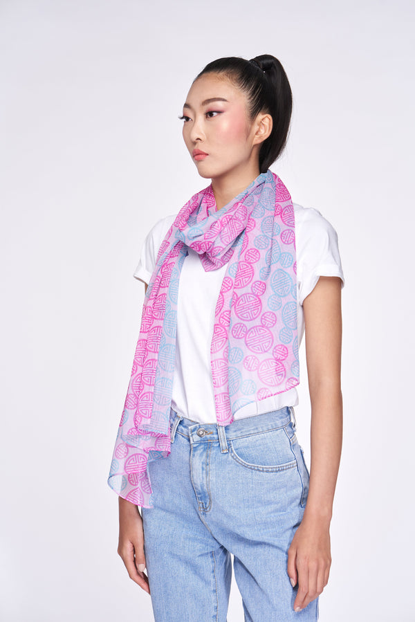 Yi-ming DM Hera Chiffon Scarf (Pink/ Blue)