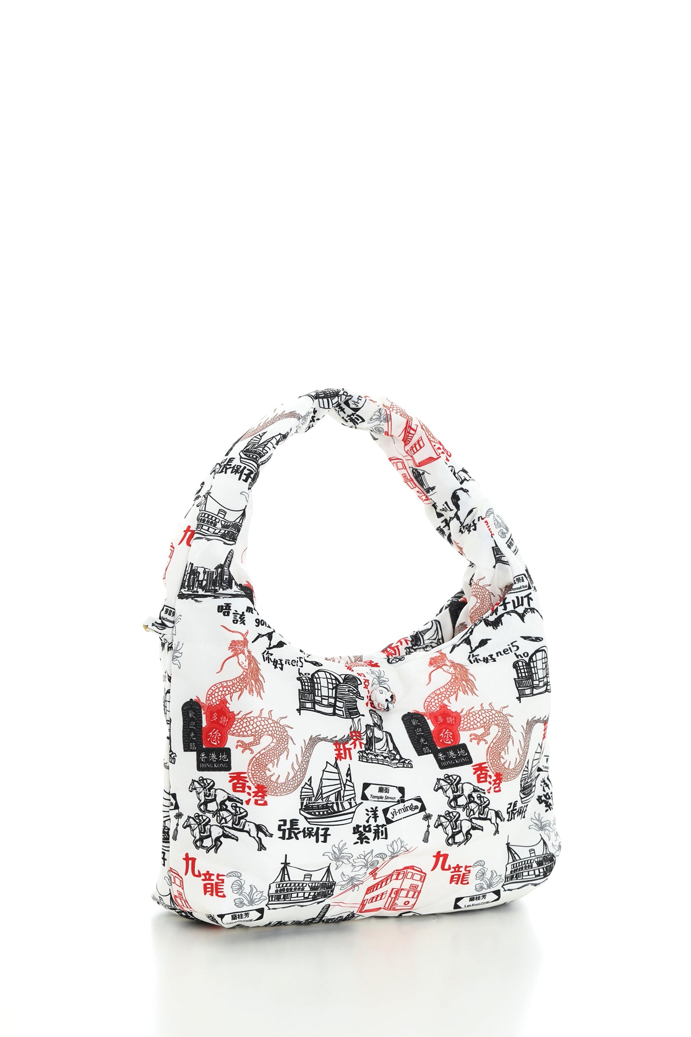 PORTER Hong Kong Print Puffy Handbag (White/ Black)