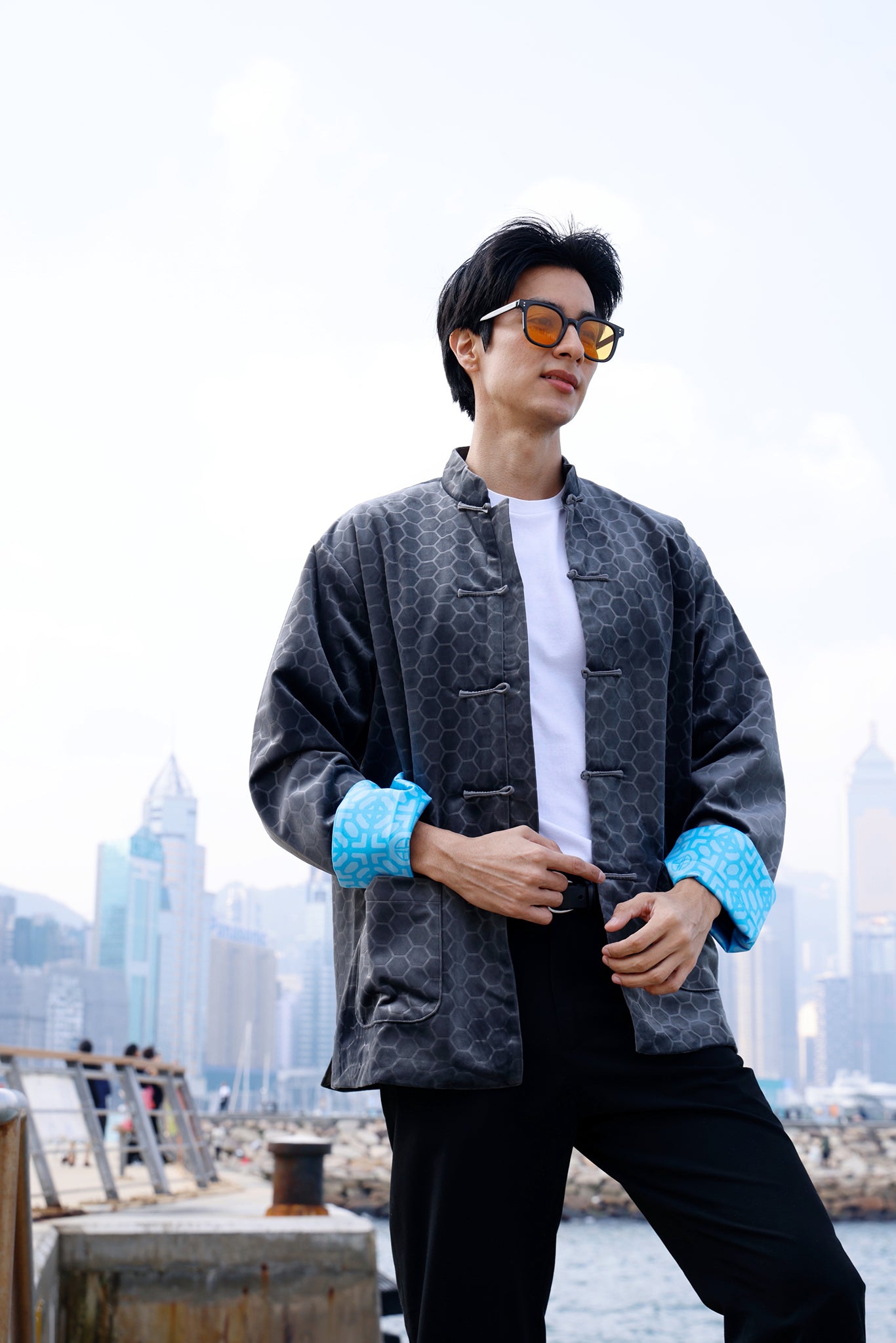 PERRY Unisex Honeycomb Velvet Kungfu Jacket (Dark Grey)