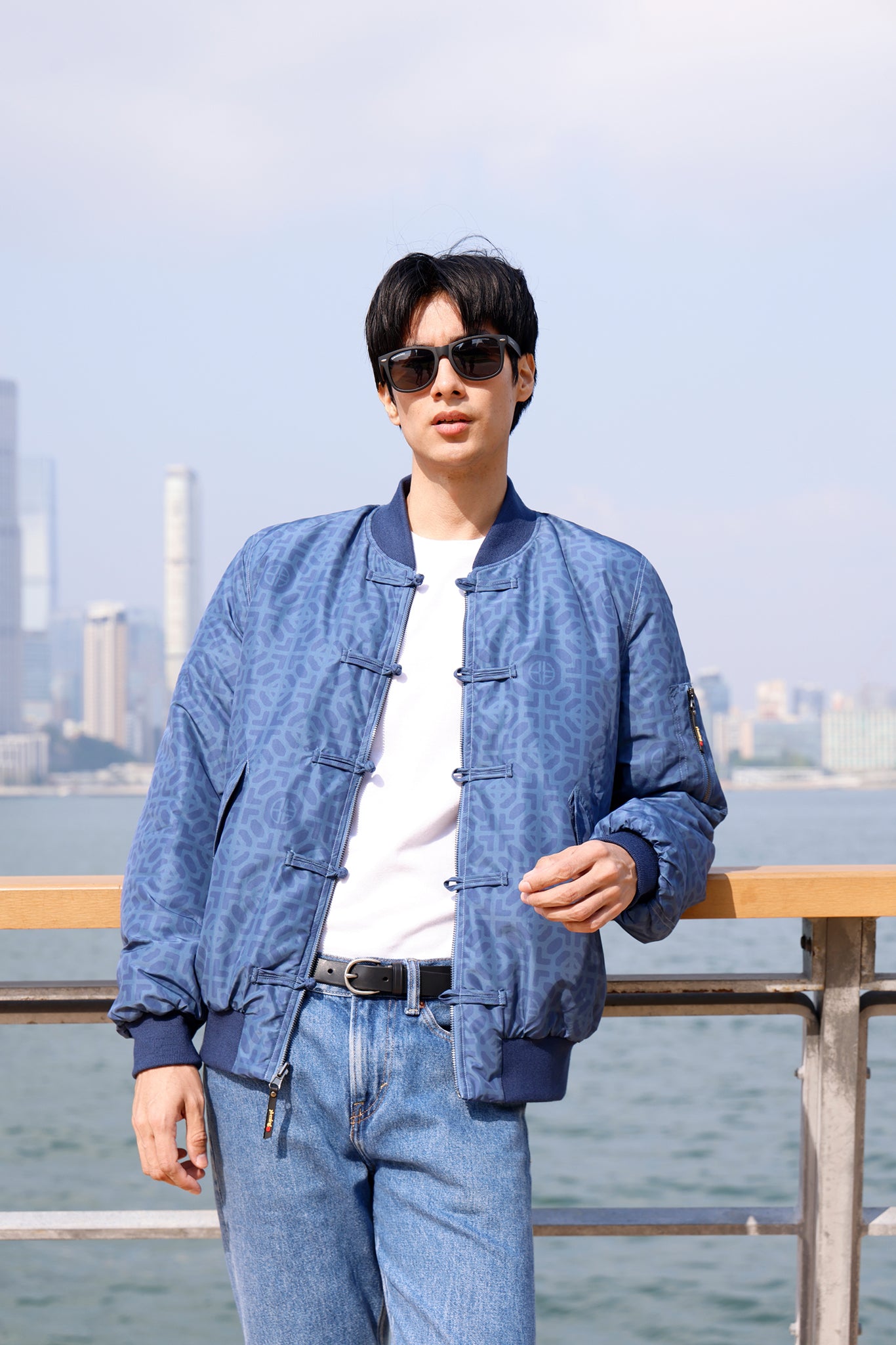 PAUL Mens HK Print Rev. Padded Bomber Jacket (Navy)