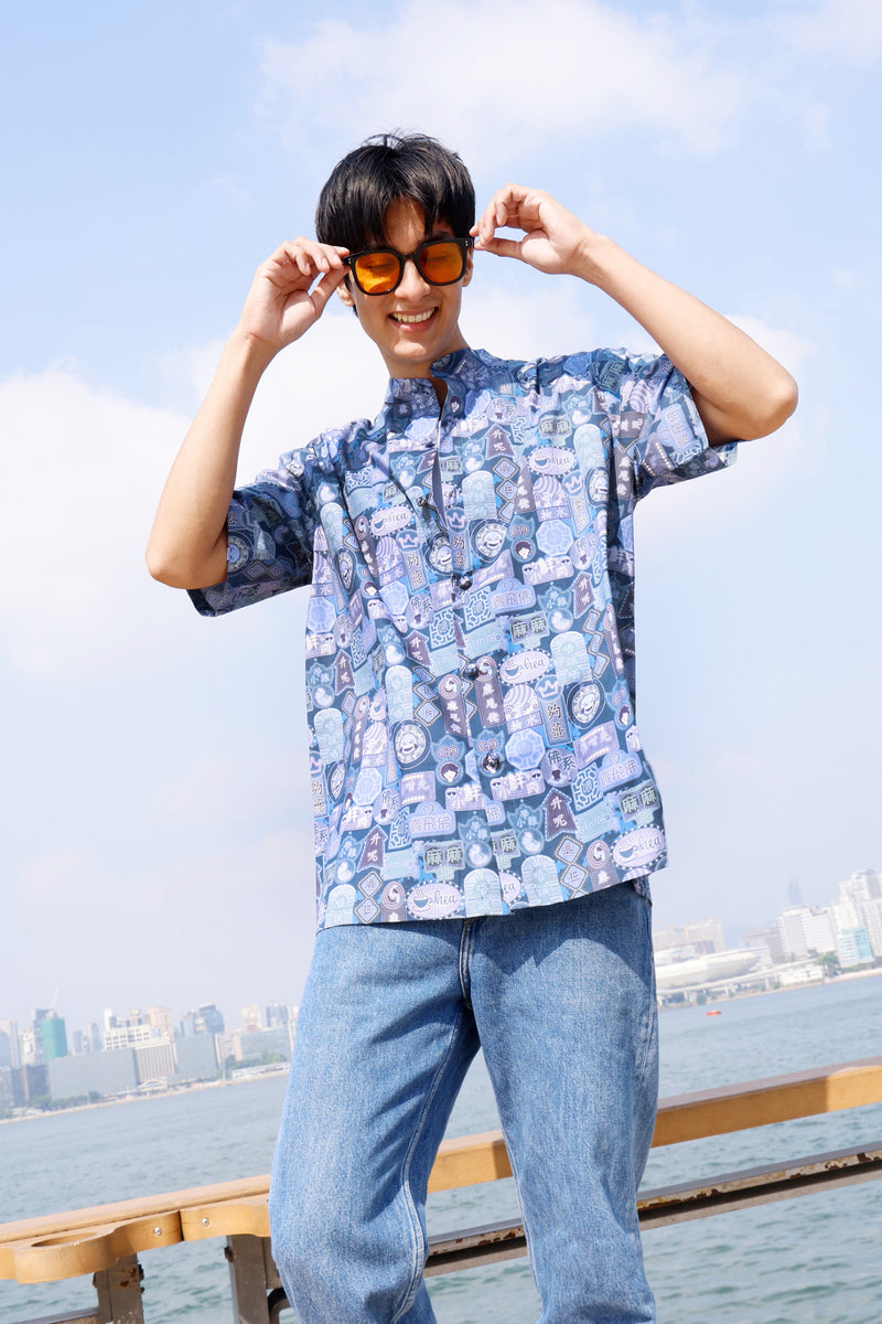 PHILIP Canton-Slang Print Men's Shirt (Navy)