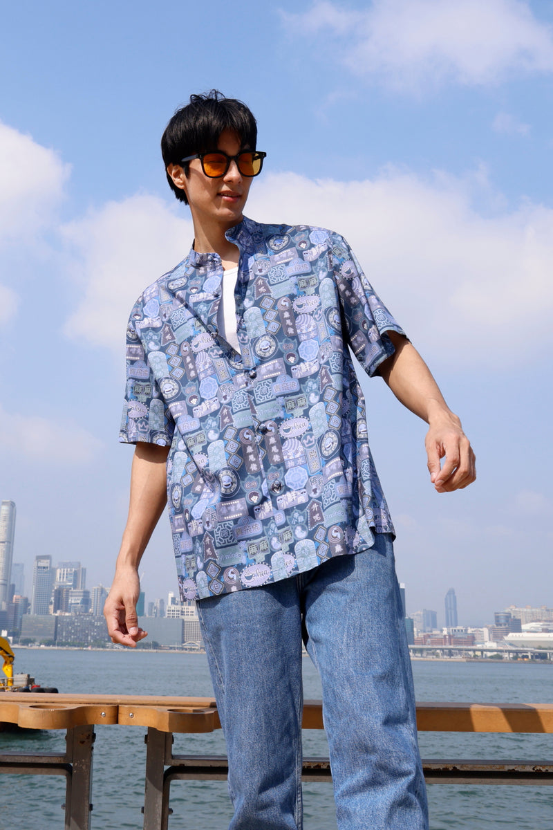 PHILIP Canton-Slang Print Men's Shirt (Navy)