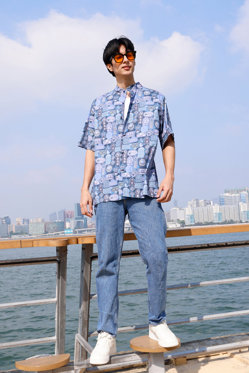 PHILIP Canton-Slang Print Men's Shirt (Navy)