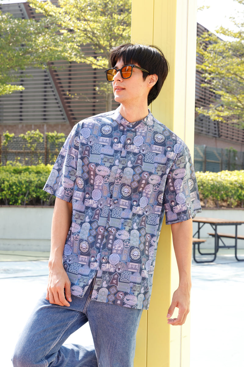 PHILIP Canton-Slang Print Men's Shirt (Navy)