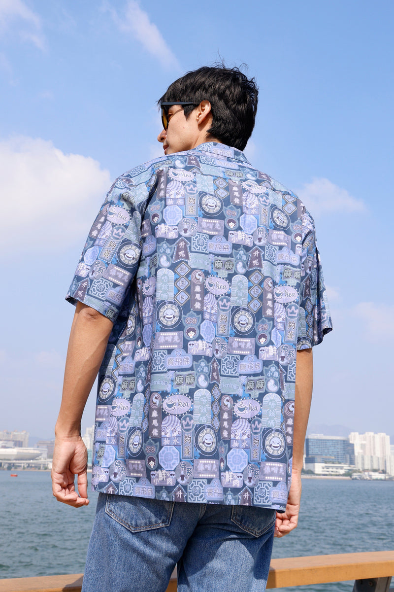 PHILIP Canton-Slang Print Men's Shirt (Navy)