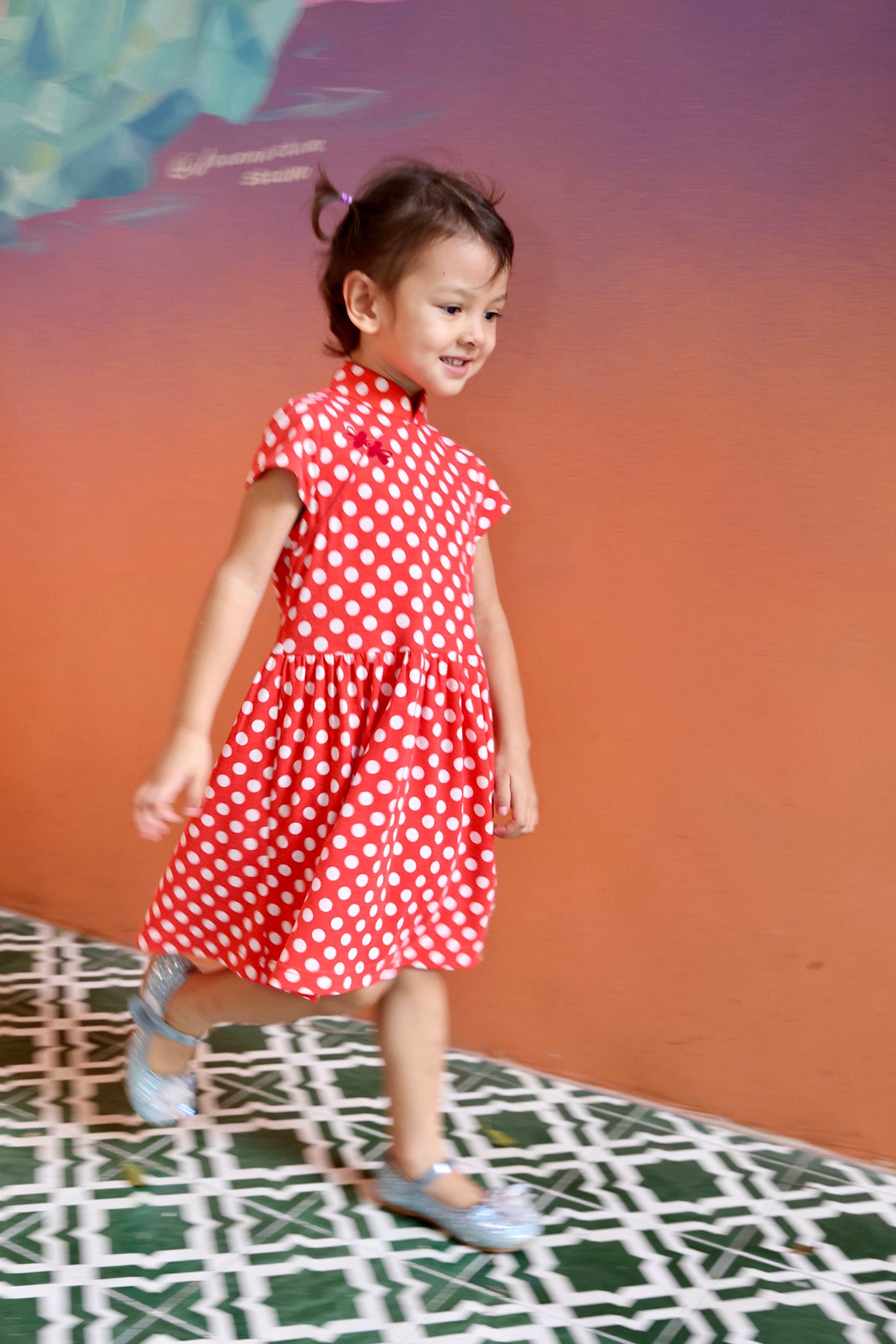 REBBIE Girls' Polka Dot Gathered Dress