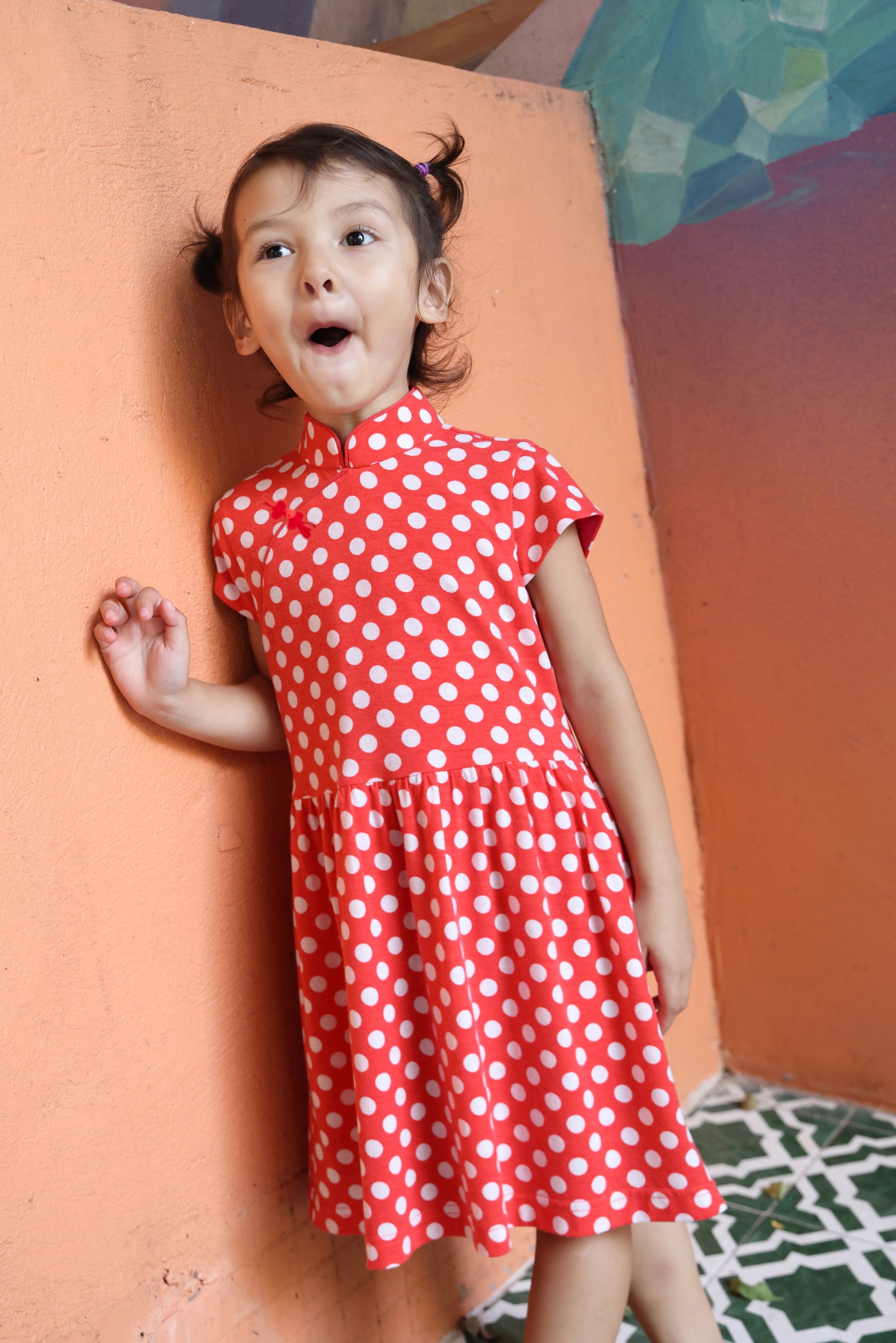 REBBIE Girls' Polka Dot Gathered Dress