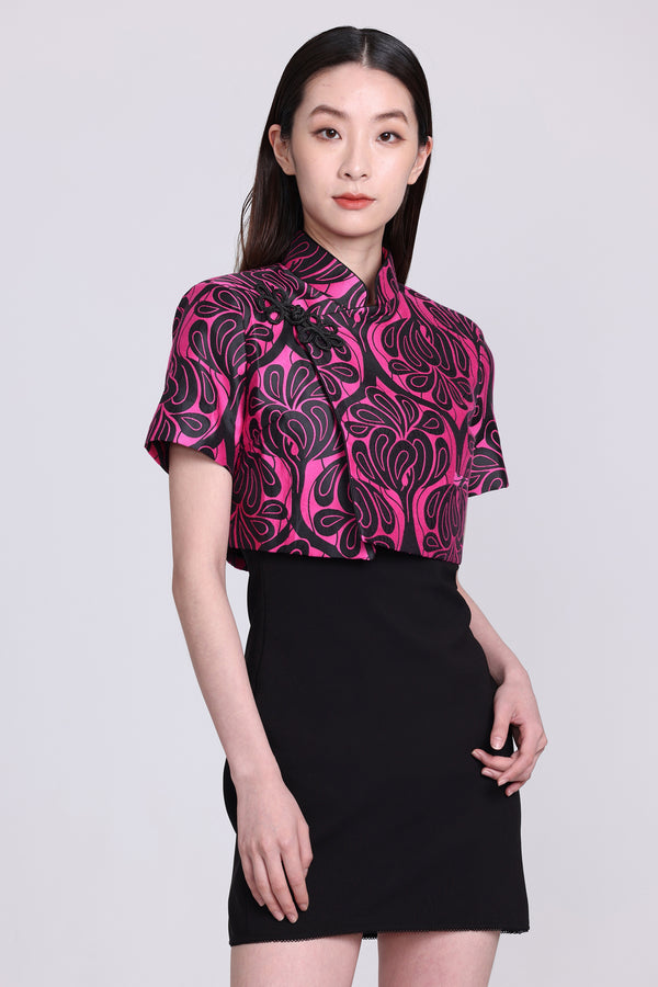 Yi-ming PERLA 腰果花短袖短外套 (紫紅色)