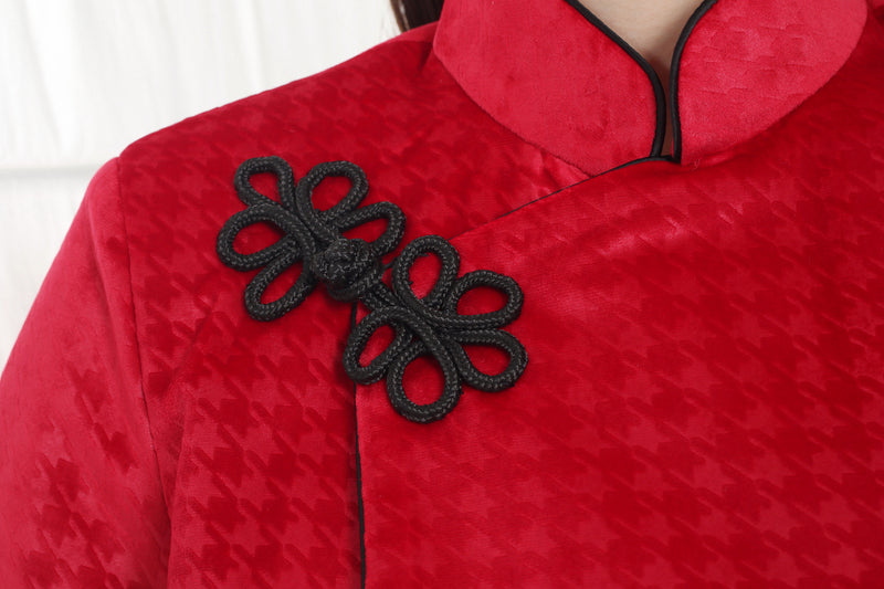 Yi-ming PERLA 千鳥格絨短袖短外套 (紅色)