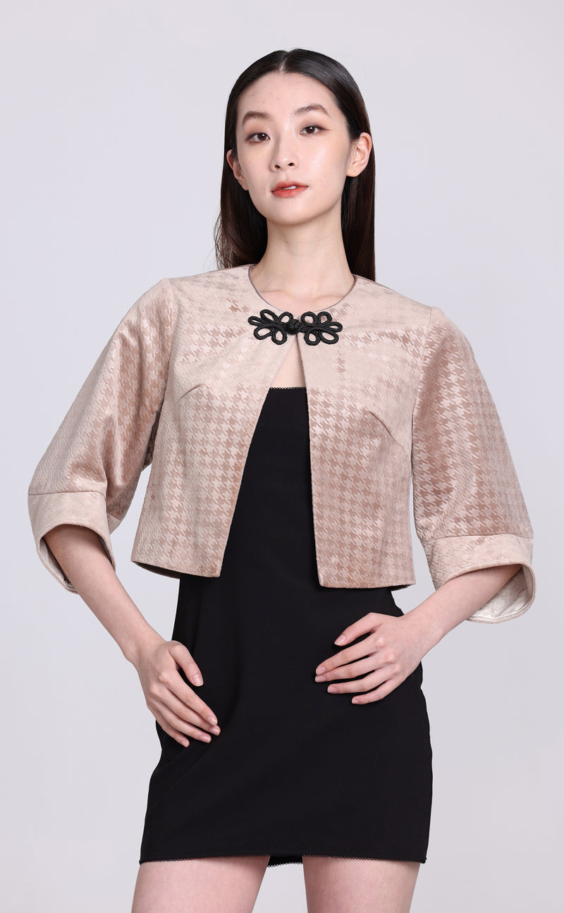 Yi-ming PEGGY千鳥格絨立體袖短外套 (駝色)