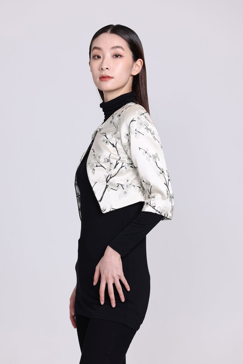 Yi-ming PALMER 梅花織錦中袖短外套 (杏色)