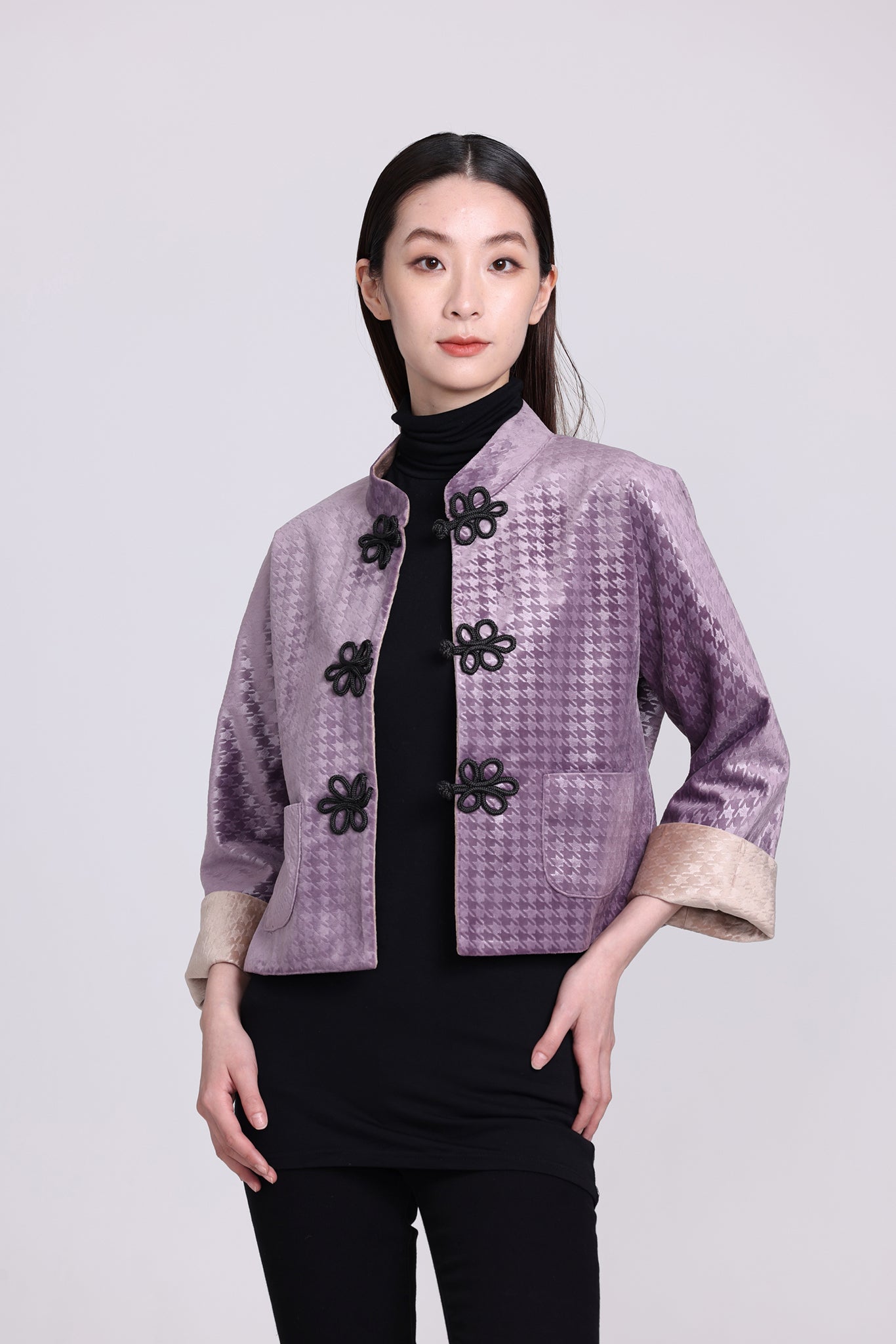 PANSY Houndstooth Vvt Reversible Oriental Jkt (Purple & Camel)