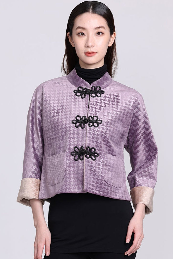 PANSY Houndstooth Vvt Reversible Oriental Jkt (Purple & Camel)