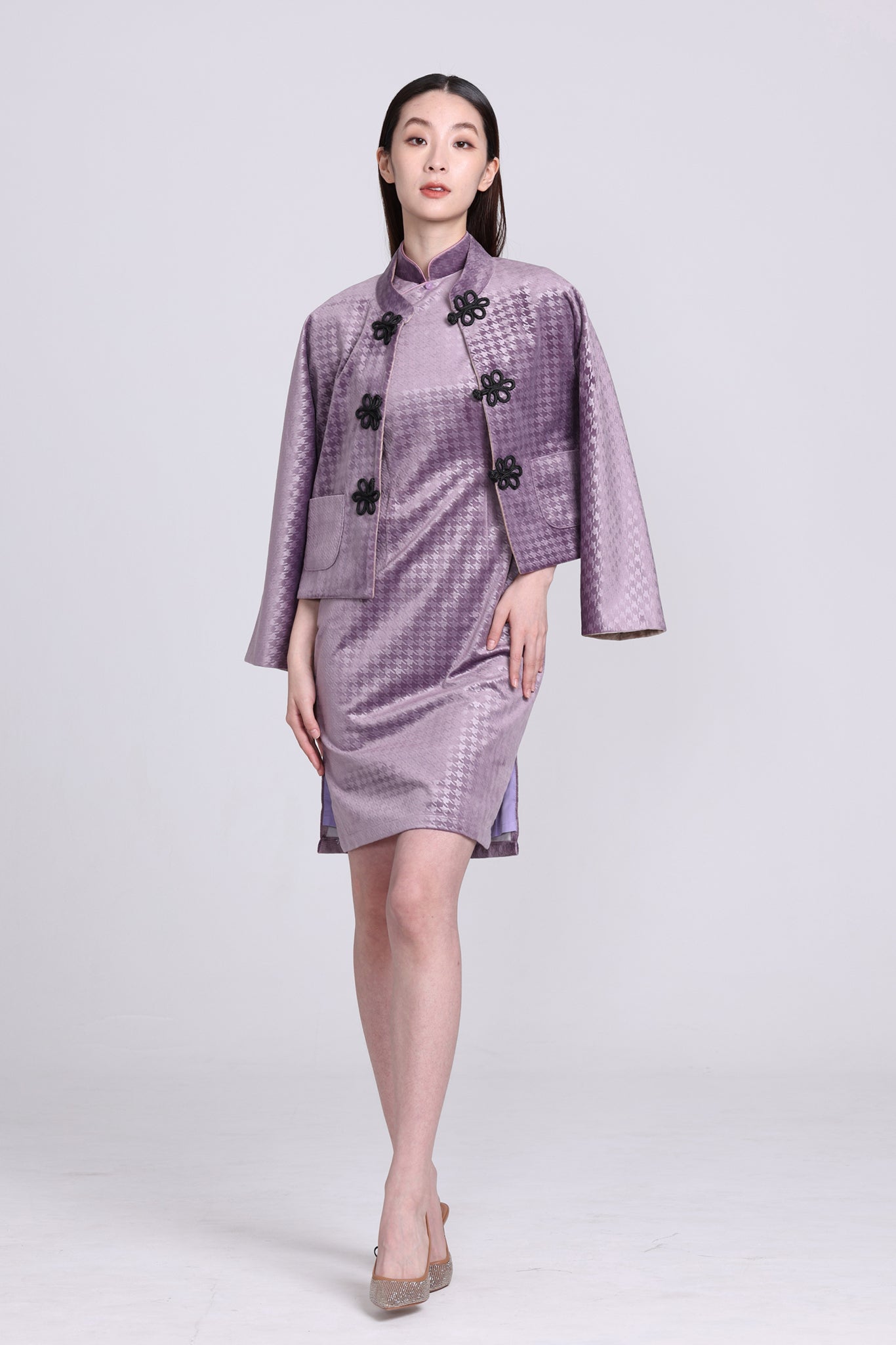 Yi-ming POLLY 千鳥格絨長衫 (紫色)