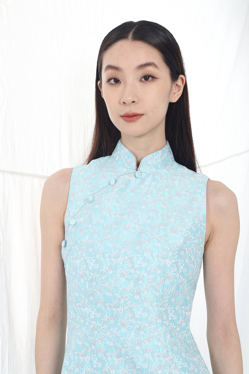 Yi-ming PAMELA 雛菊織錦無袖長衫 (淺藍色)