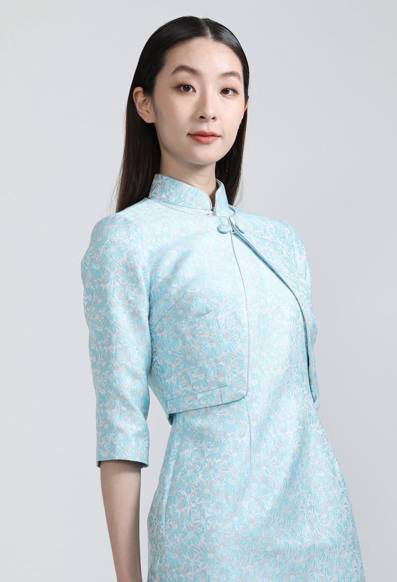 Yi-ming PALMER 雛菊織錦中袖短外套 (淺藍色)