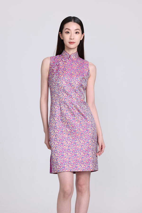 PAMELA Daisy Brocade Sleeveless Cheongsam (Purple)