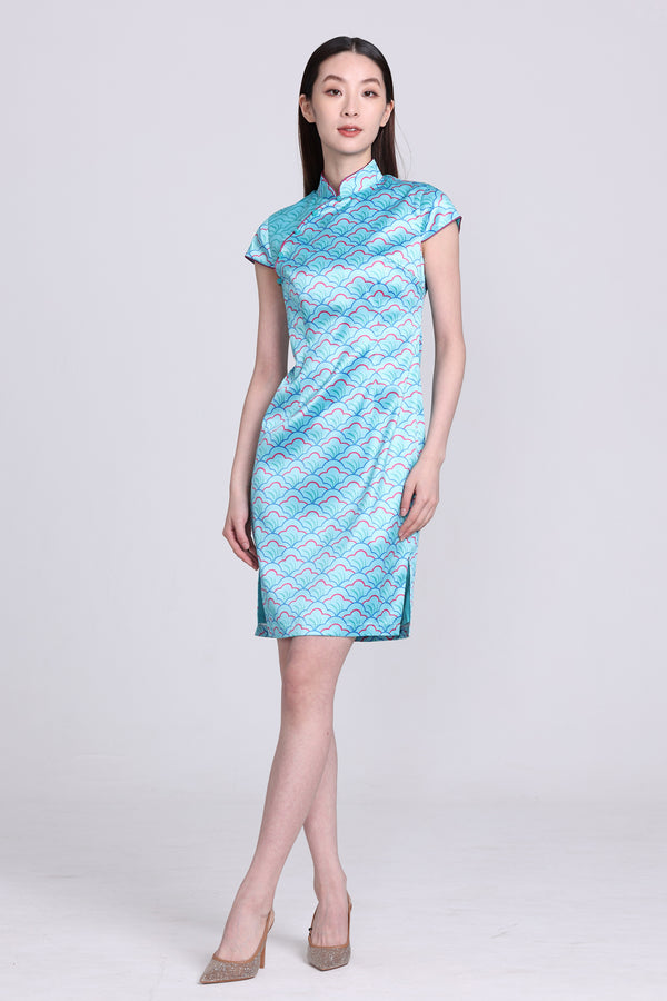 Yi-ming POLLY 原創扇形印花色丁長衫 (湖水綠色)
