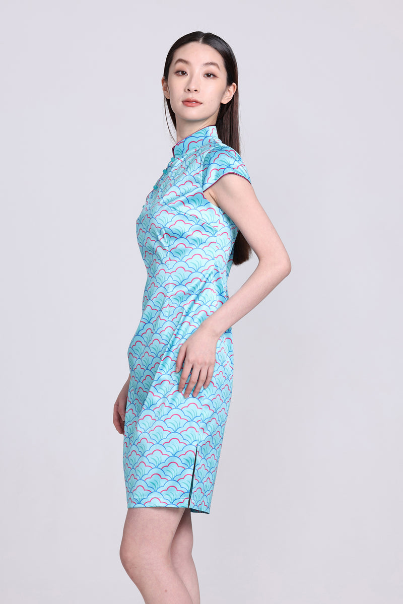 Yi-ming POLLY 原創扇形印花色丁長衫 (湖水綠色)