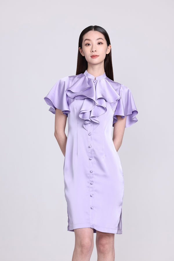 NICOLETTE Satin Ruffle Cheongsam (Purple)