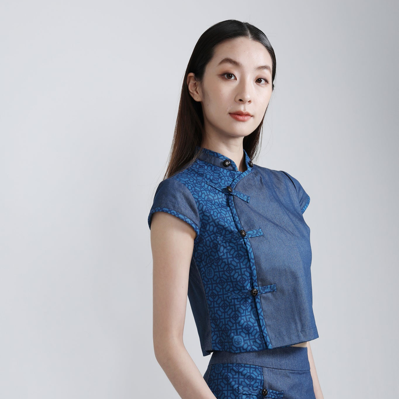 NELLA Denim Cropped Blouse (Navy)
